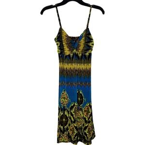 Just Love Womens Tribal Ikat Print Twist Front Cami Dress Blue Yellow Size M